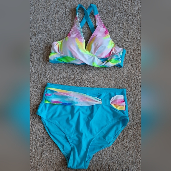 ROTITA Cross Front Colorful Print High Waisted Bikini -   Size: S - Picture 3 of 14